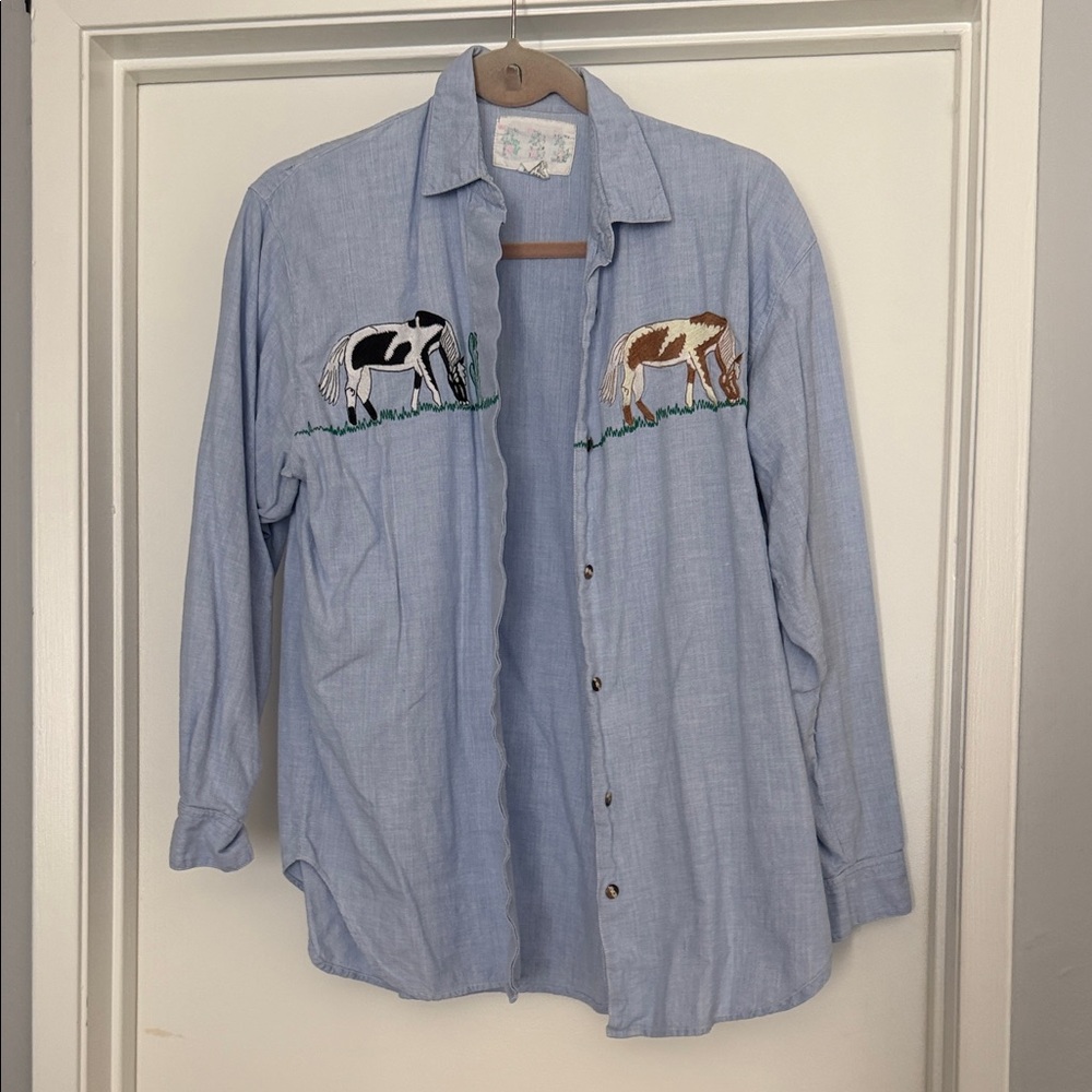 Blue Western Embroidered Shirt
